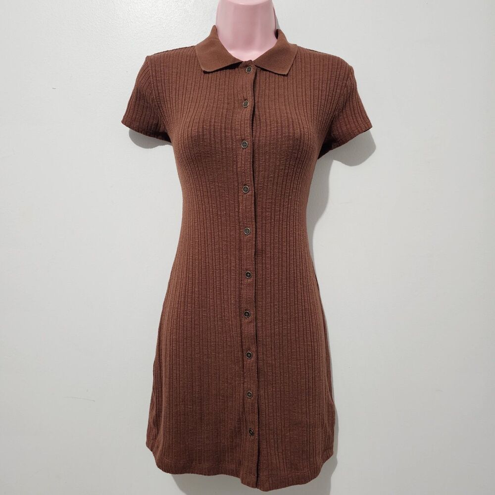 Wild Fable - Dress Ribbed Collared Polo Button Down - Size XS - Brown